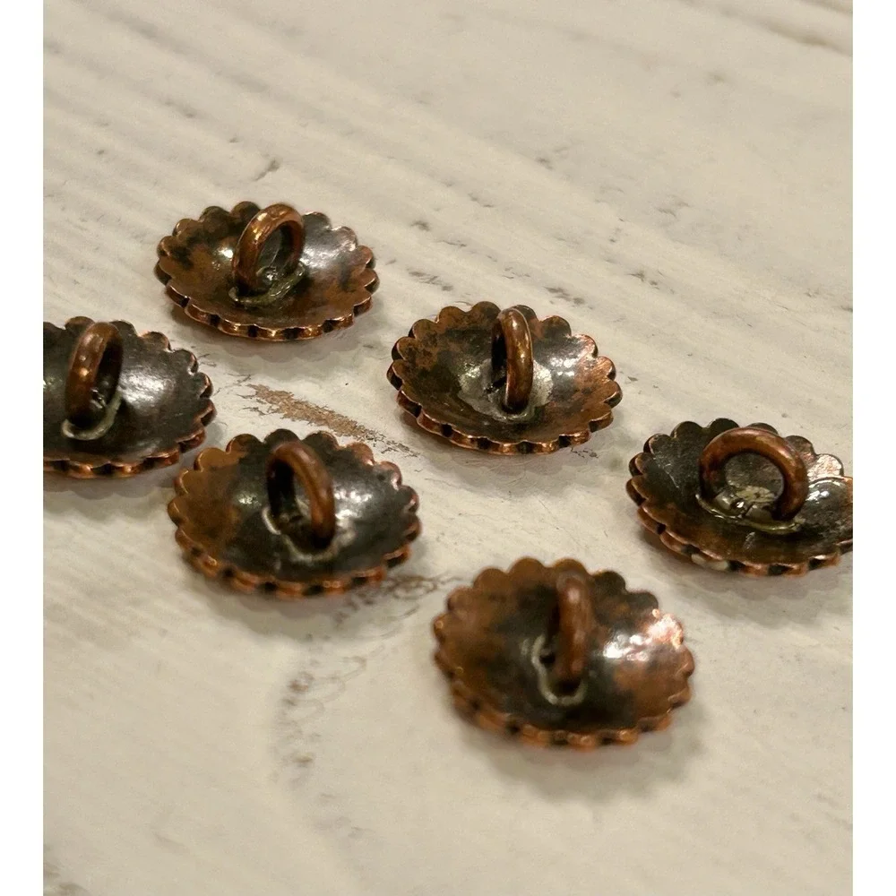 Copper Fluted Sunburst Southwestern Round Stamped Shank Buttons Set 6 Matching